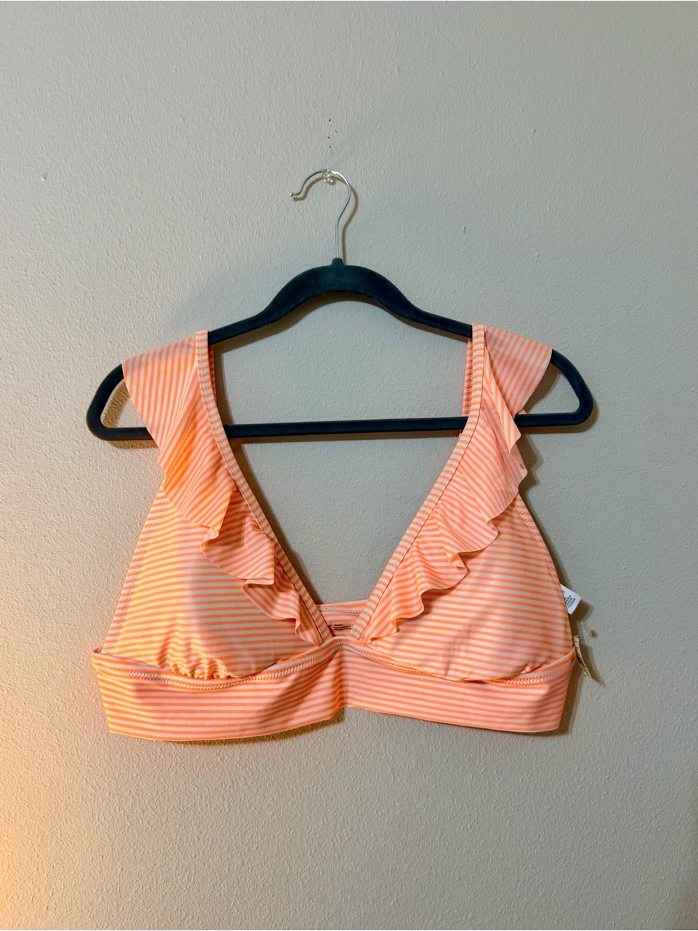aerie Peach-Striped Ruffle V Bikini Top